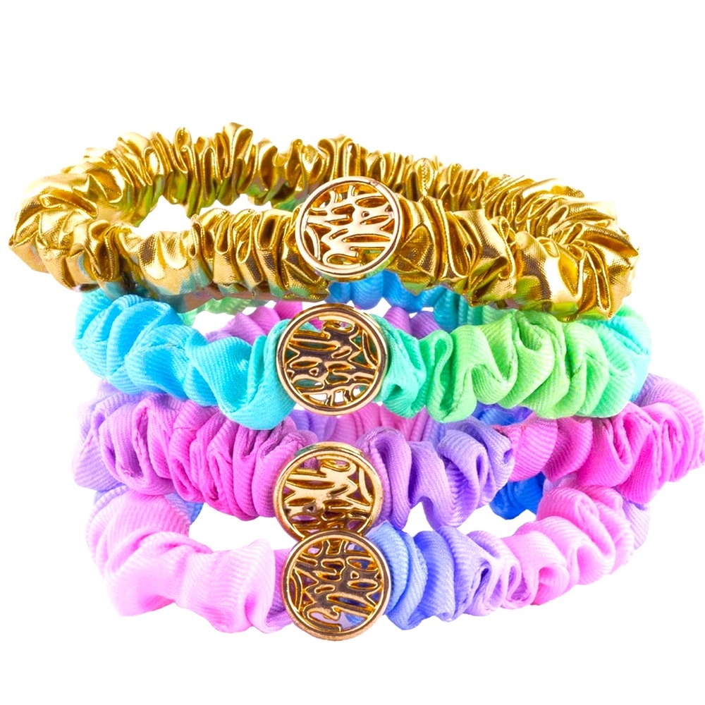 NEW Lilly Pulitzer Pastel and Gold Silkie Scrunchie Set